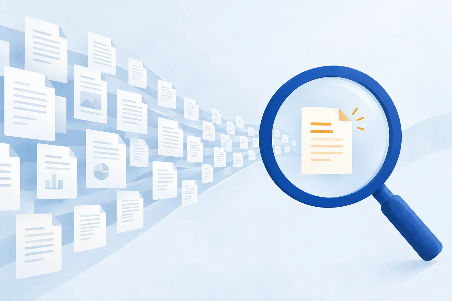 Illustration of documents organized around a focused search result